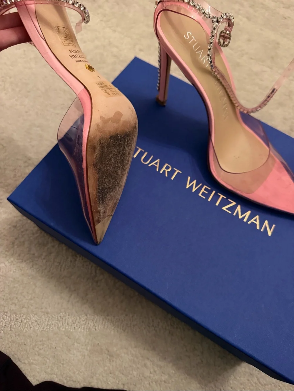 Stuart Weitzman Pink Crystal-Strap Pointed Stiletto Pumps